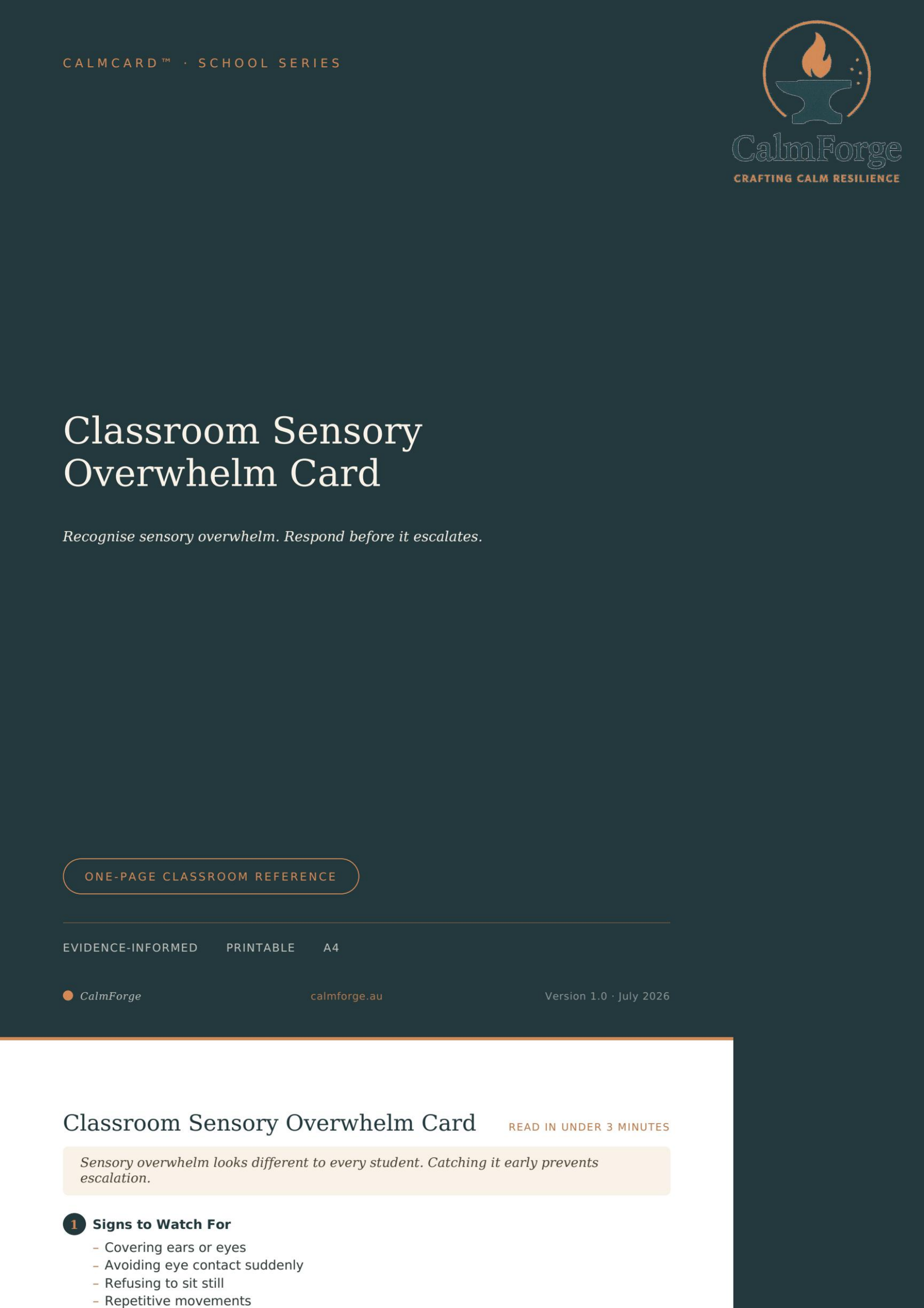 Classroom Sensory Overwhelm Card